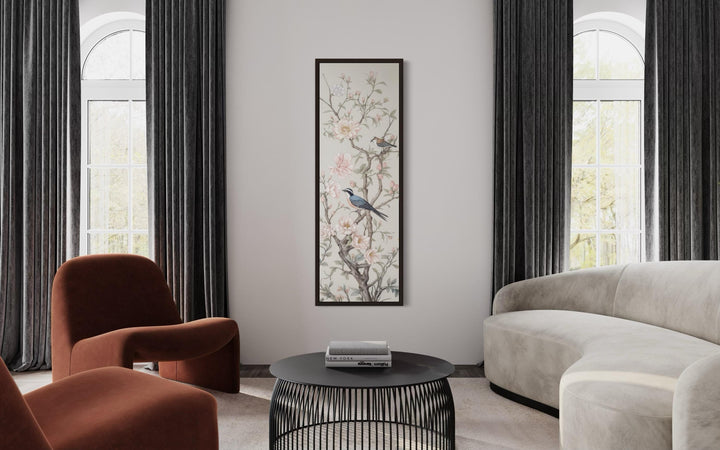 Tall Narrow Vertical Chinoiserie Birds on a Branch Canvas Print