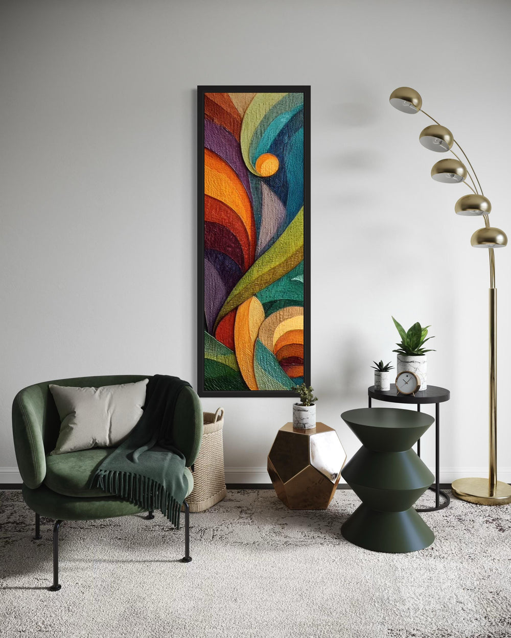 Tall Narrow Vertical Colorful Geometric Abstract Canvas Wall Art