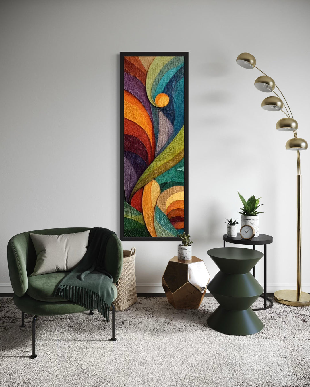Tall Narrow Vertical Colorful Geometric Abstract Canvas Wall Art
