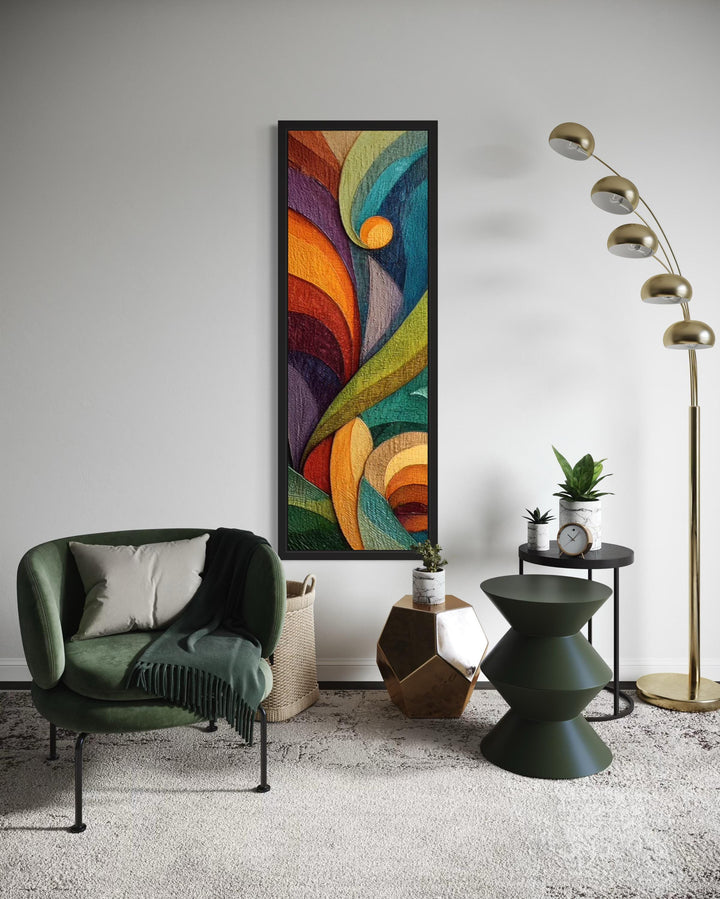 Tall Narrow Vertical Colorful Geometric Abstract Canvas Wall Art