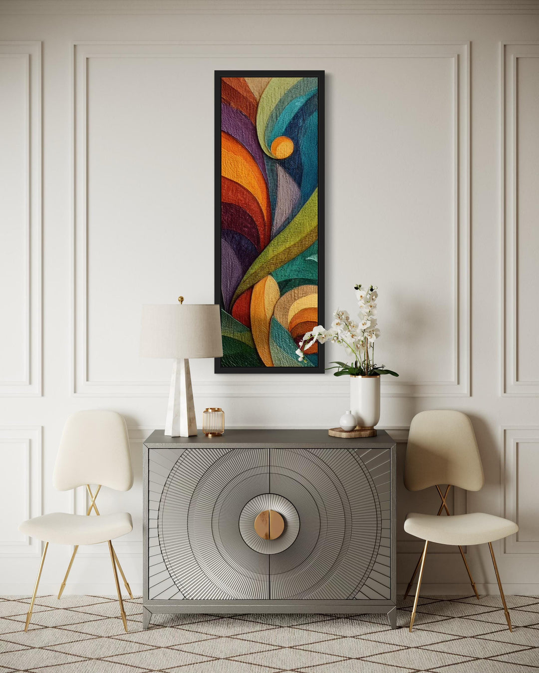 Tall Narrow Vertical Colorful Geometric Abstract Canvas Wall Art