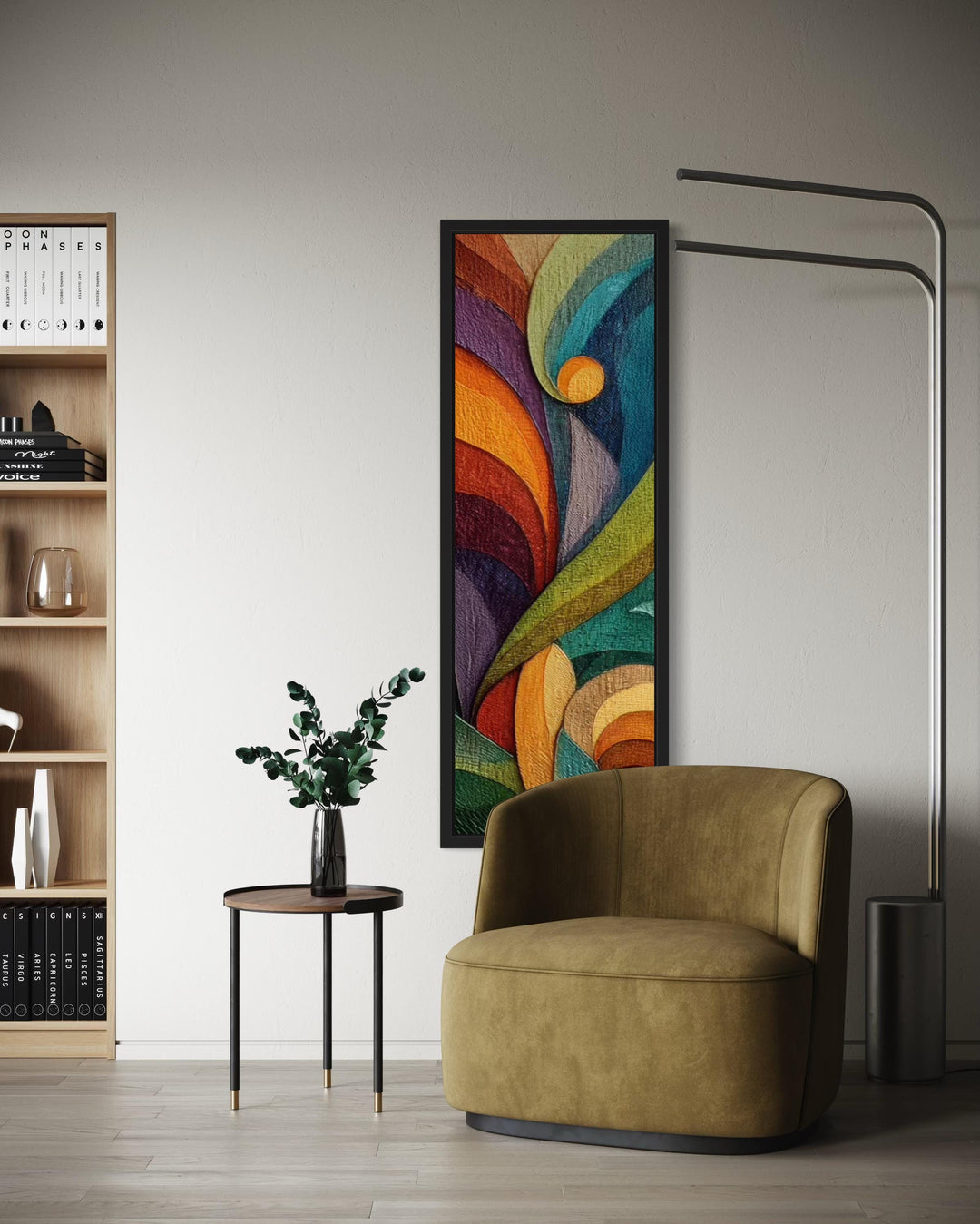 Tall Narrow Vertical Colorful Geometric Abstract Canvas Wall Art