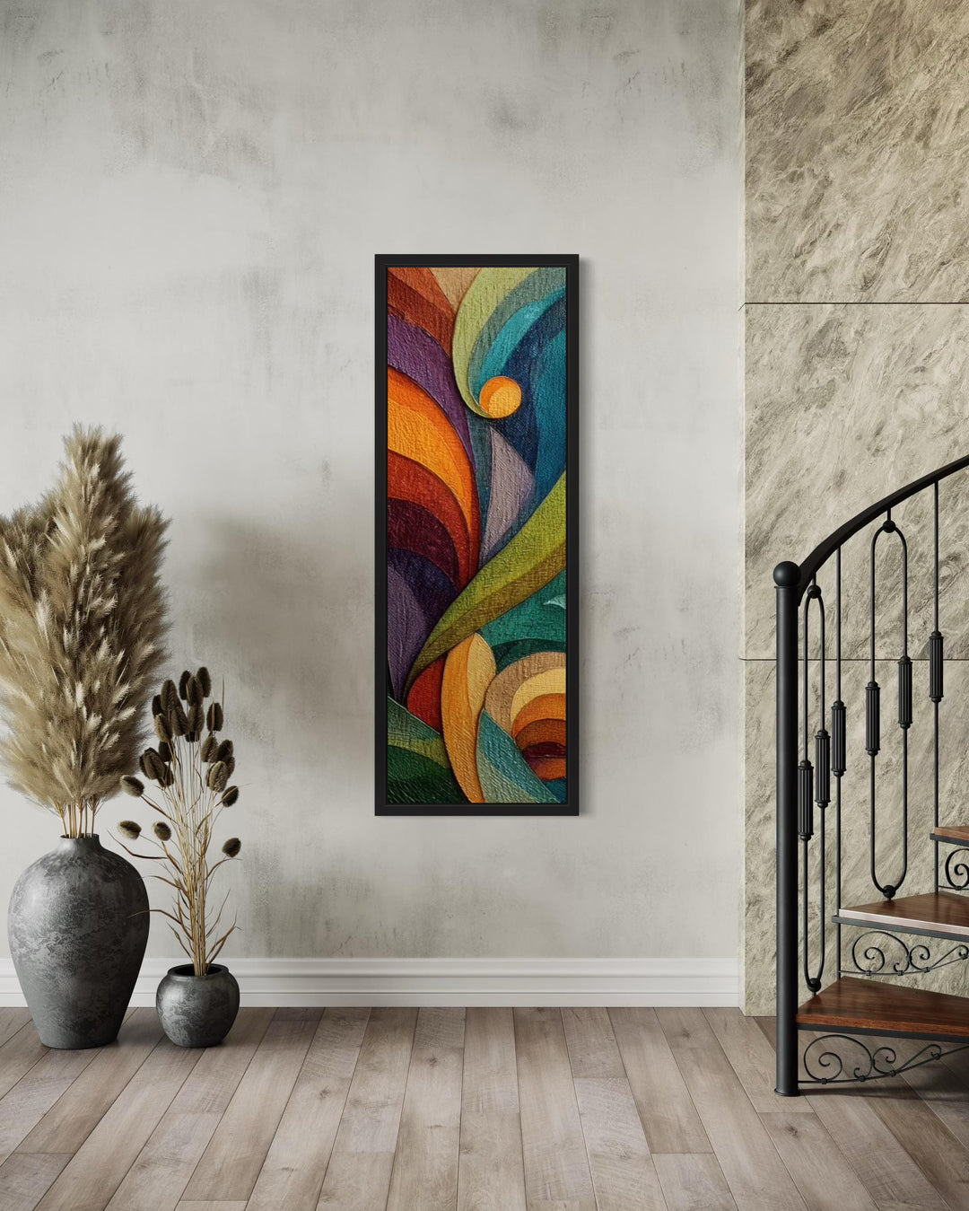Tall Narrow Vertical Colorful Geometric Abstract Canvas Wall Art