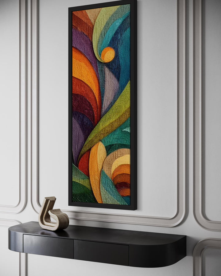 Tall Narrow Vertical Colorful Geometric Abstract Canvas Wall Art