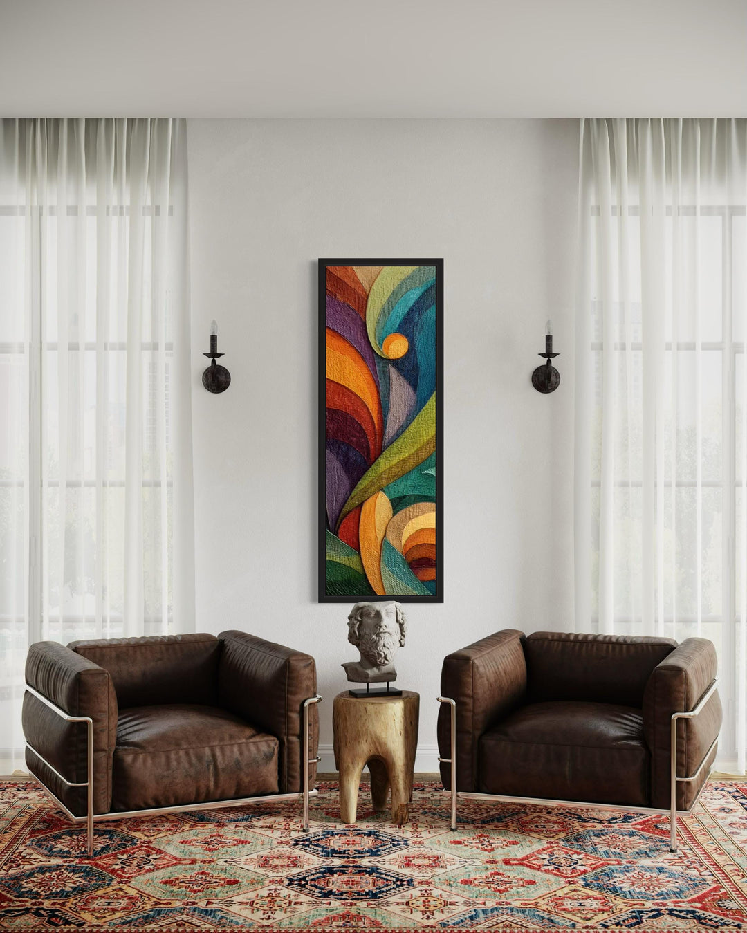Tall Narrow Vertical Colorful Geometric Abstract Canvas Wall Art