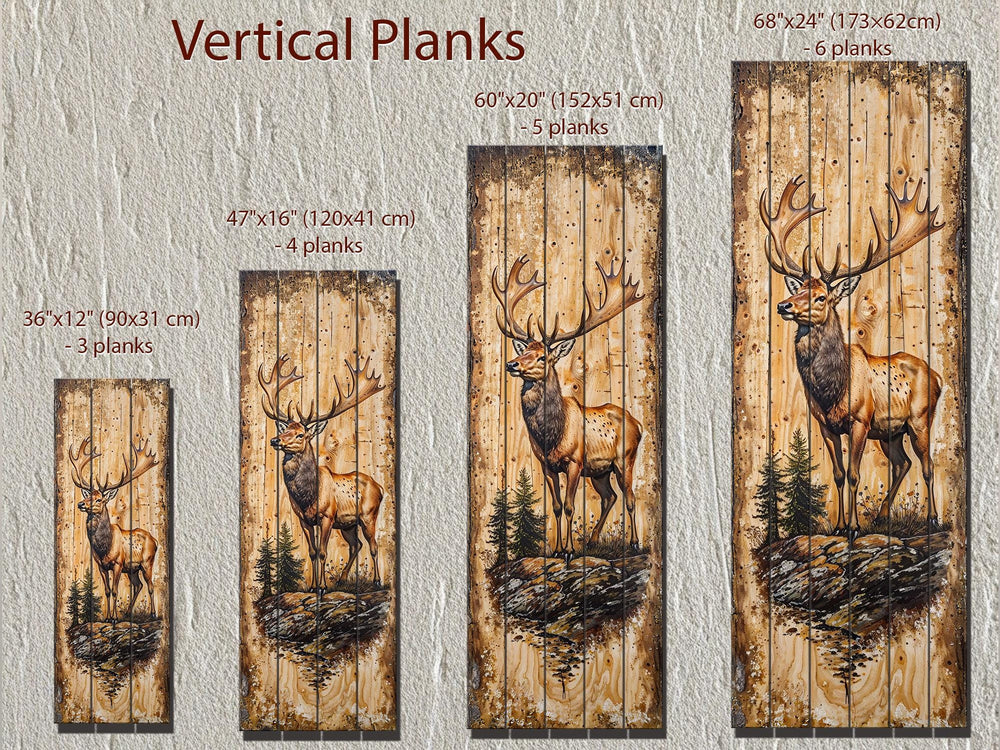 Tall Narrow Vertical Elk Distressed Wood Wall Art