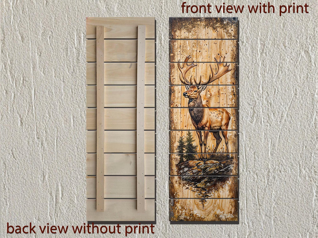 Tall Narrow Vertical Elk Distressed Wood Wall Art