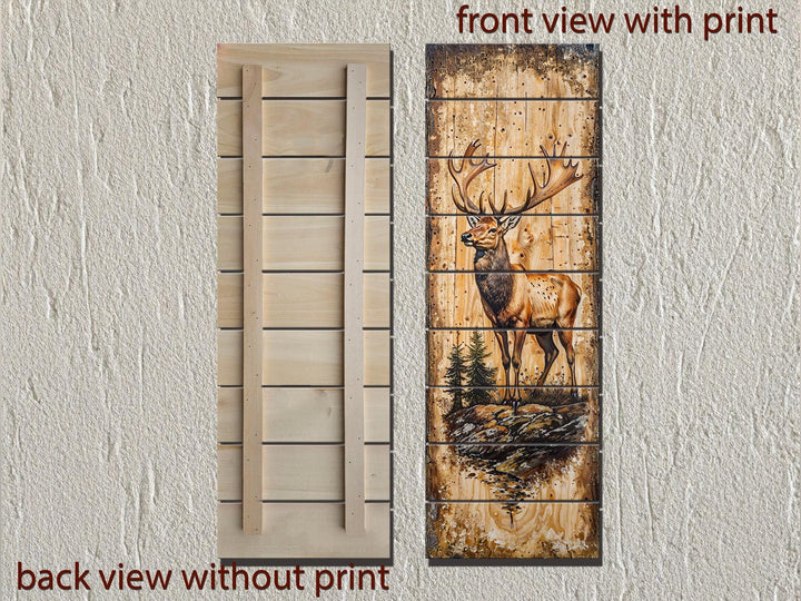 Tall Narrow Vertical Elk Distressed Wood Wall Art