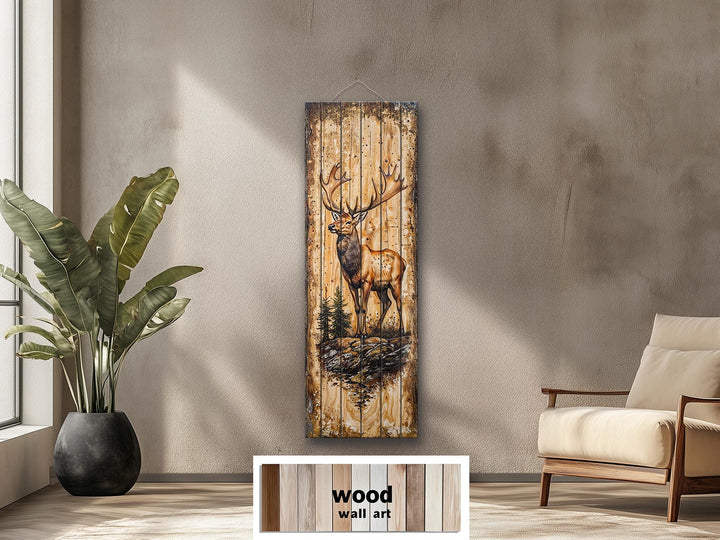 Tall Narrow Vertical Elk Distressed Wood Wall Art