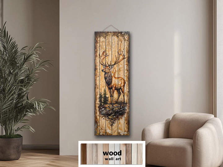 Tall Narrow Vertical Elk Distressed Wood Wall Art