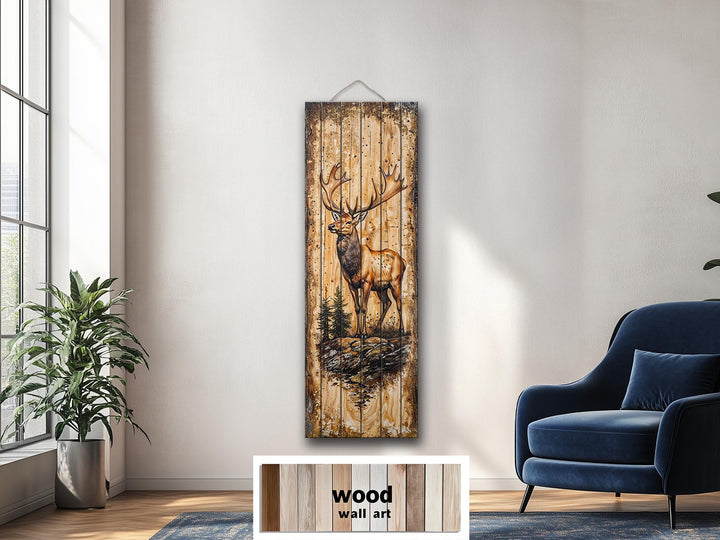 Tall Narrow Vertical Elk Distressed Wood Wall Art