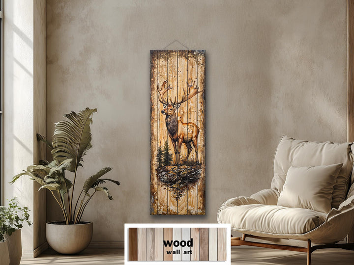 Tall Narrow Vertical Elk Distressed Wood Wall Art