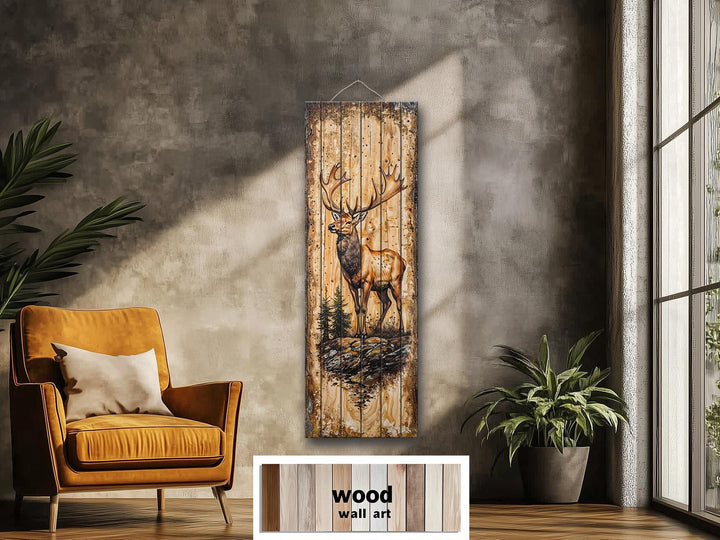 Tall Narrow Vertical Elk Distressed Wood Wall Art