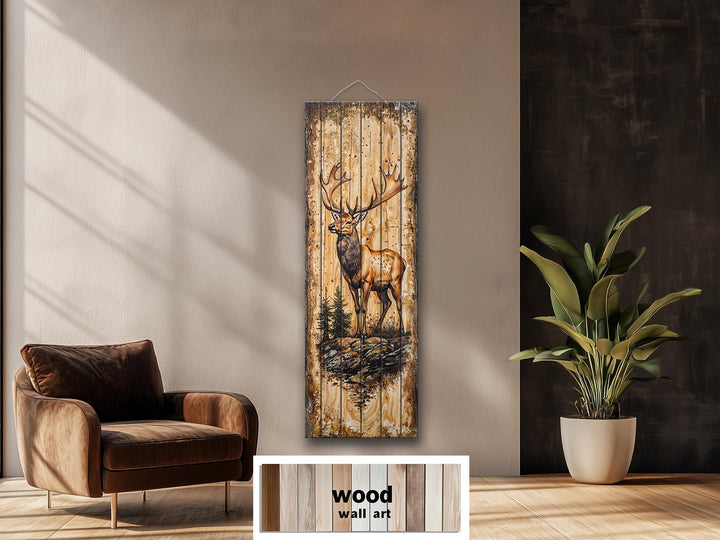 Tall Narrow Vertical Elk Distressed Wood Wall Art