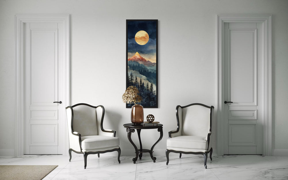Tall Narrow Vertical Full Moon Mountain Canvas Wall art