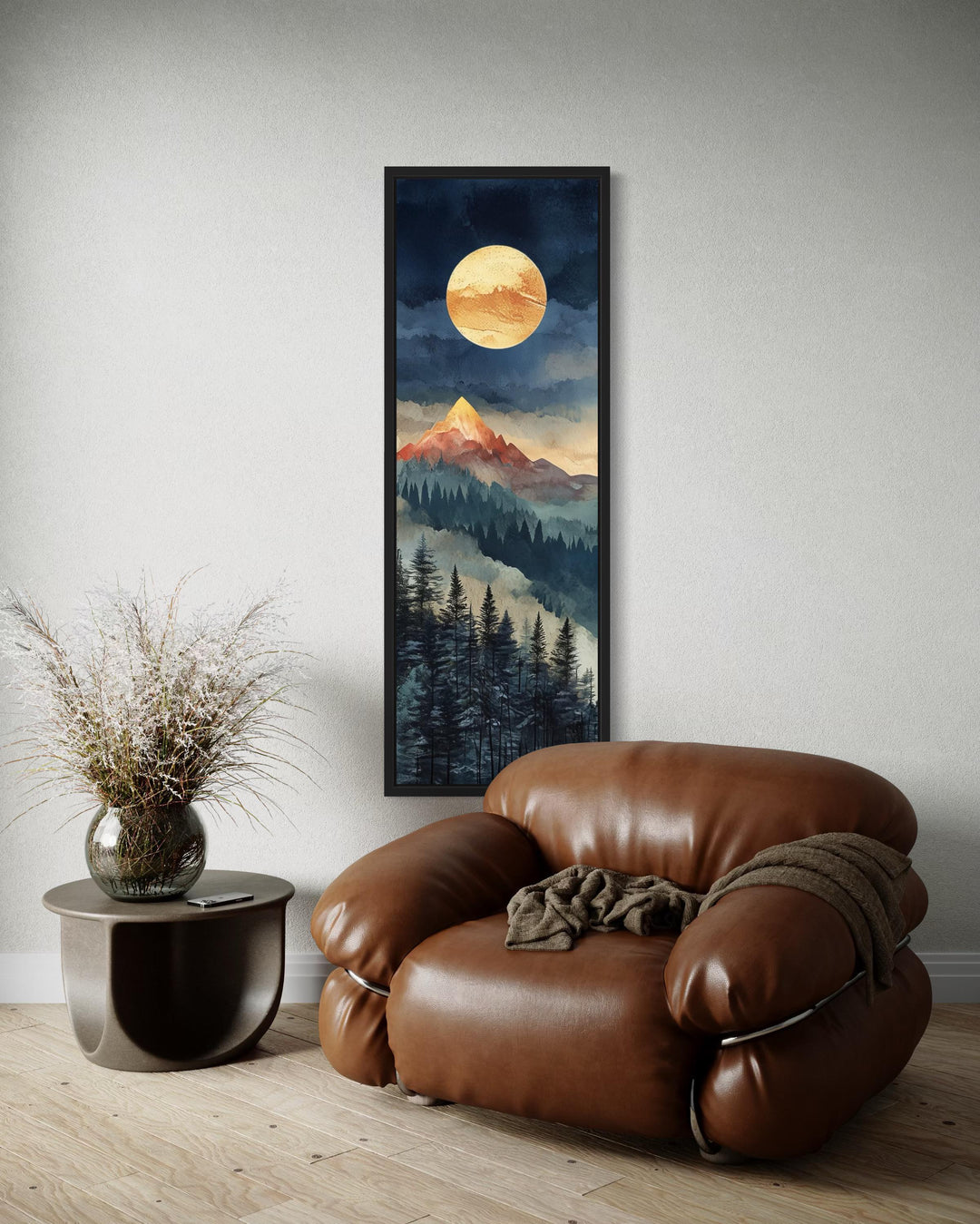 Tall Narrow Vertical Full Moon Mountain Canvas Wall art