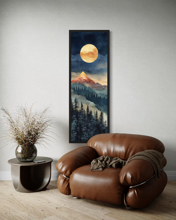 Tall Narrow Vertical Full Moon Mountain Canvas Wall art