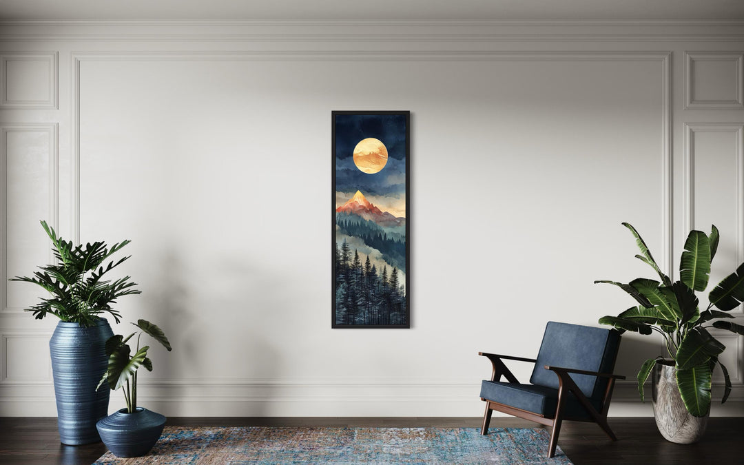 Tall Narrow Vertical Full Moon Mountain Canvas Wall art