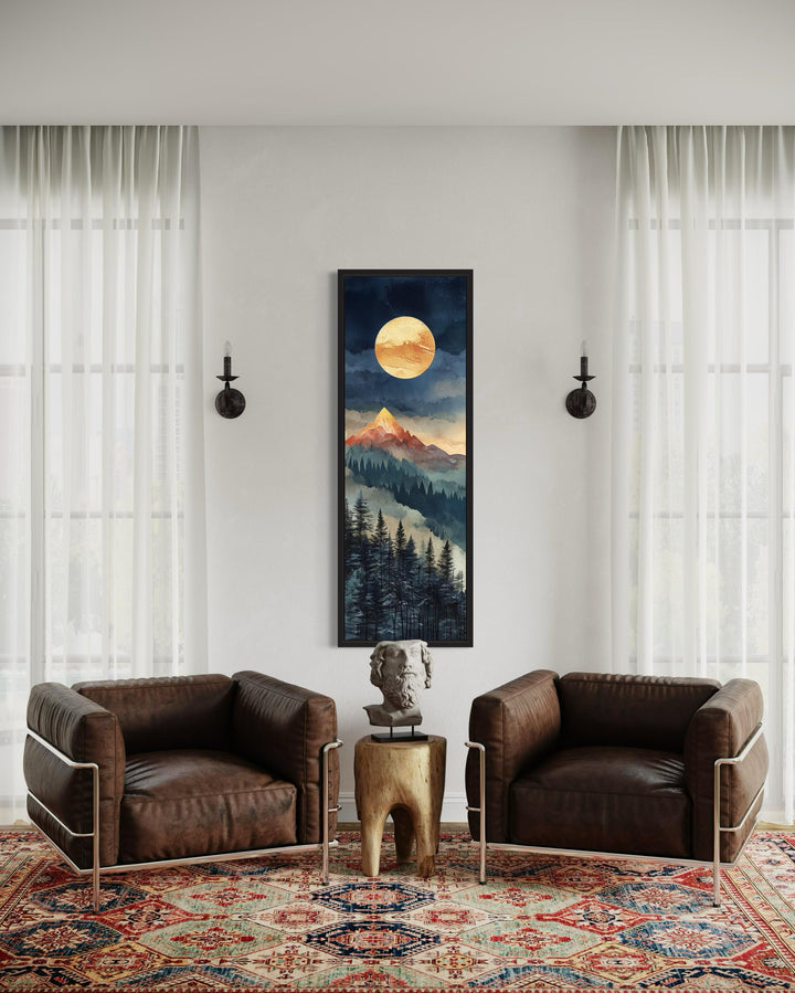 Tall Narrow Vertical Full Moon Mountain Canvas Wall art