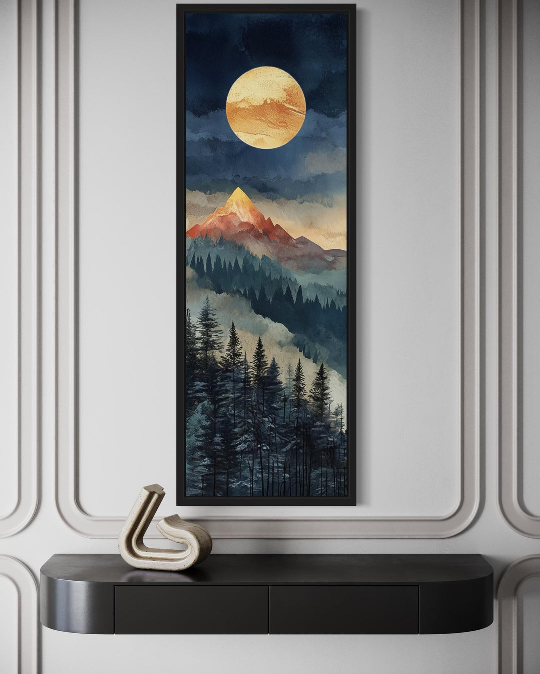 Tall Narrow Vertical Full Moon Mountain Canvas Wall art