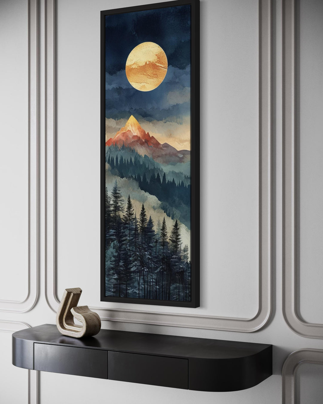 Tall Narrow Vertical Full Moon Mountain Canvas Wall art