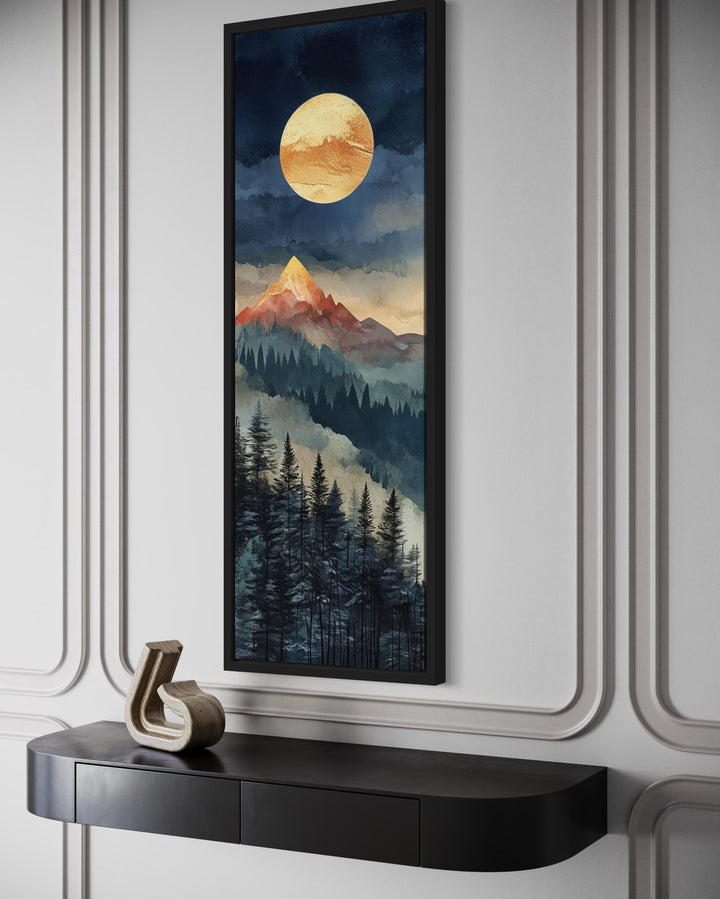 Tall Narrow Vertical Full Moon Mountain Canvas Wall art