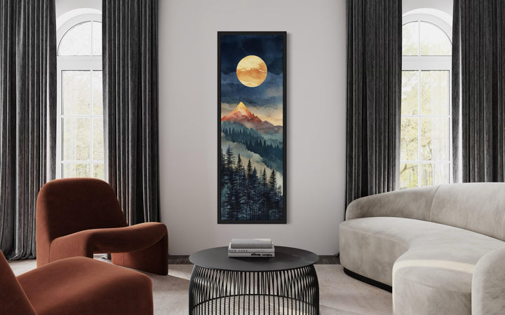 Tall Narrow Vertical Full Moon Mountain Canvas Wall art