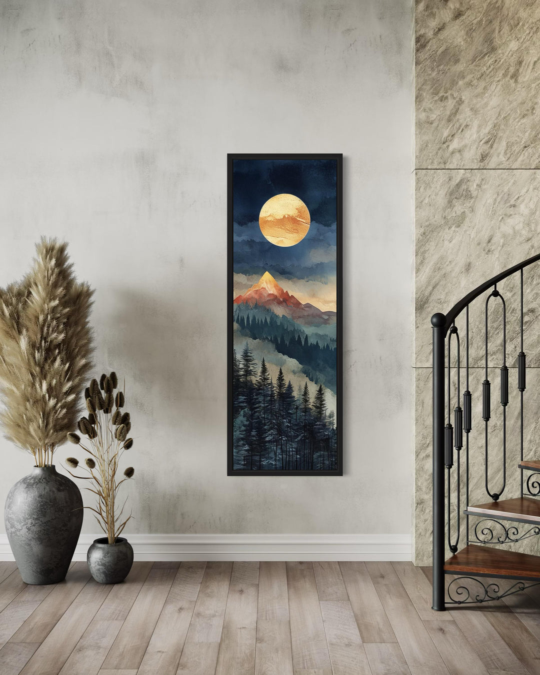 Tall Narrow Vertical Full Moon Mountain Canvas Wall art