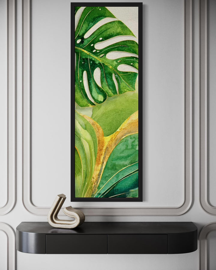 Tall Narrow Vertical Green Yellow Tropical Leaves Canvas Wall Art