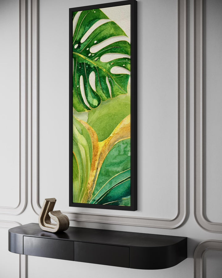 Tall Narrow Vertical Green Yellow Tropical Leaves Canvas Wall Art
