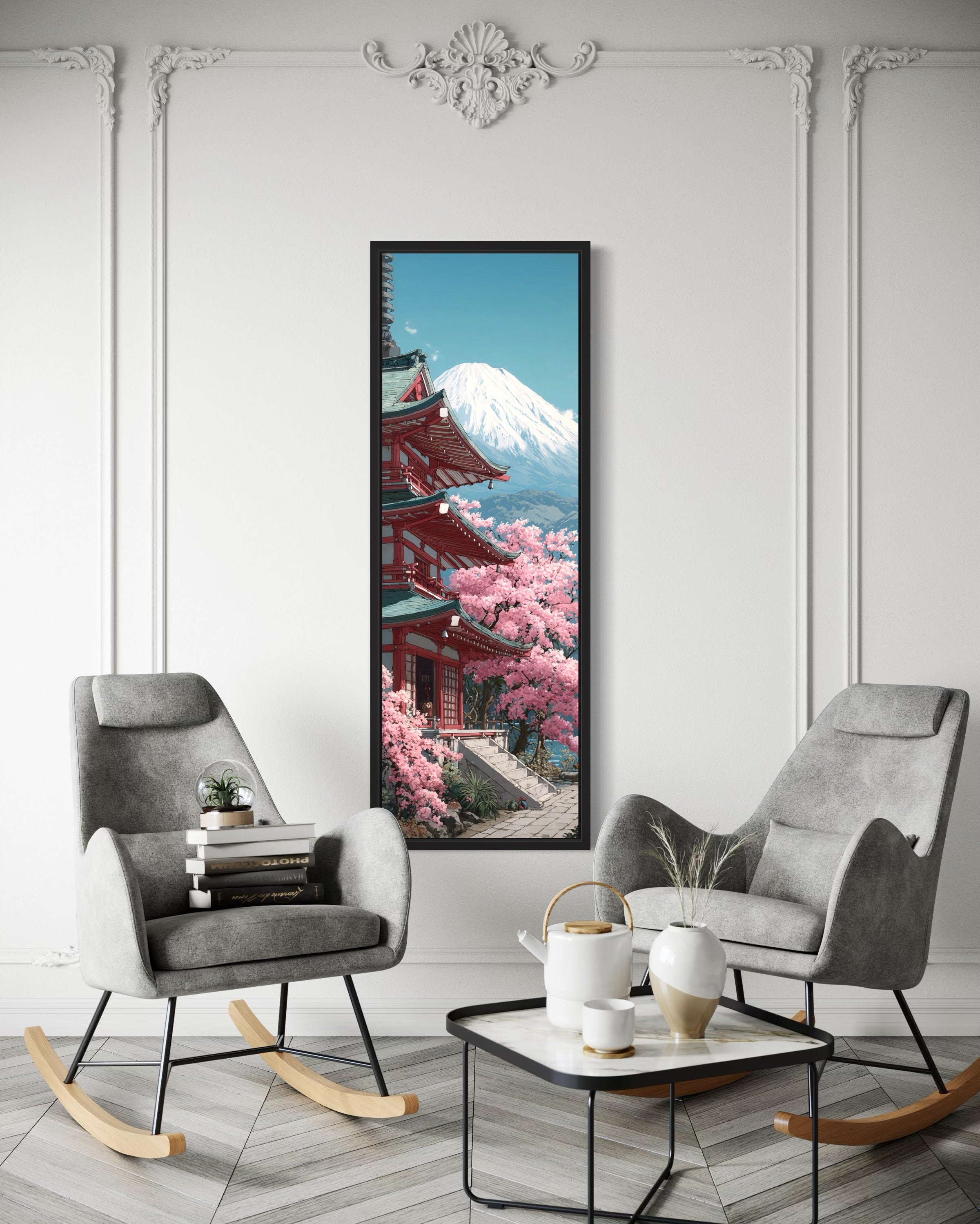 アート・デザイン・音楽 Visions of  Timeless Design Japanese Garden Cherry Blossom Canvas Art, Full Moon Multi Panel
