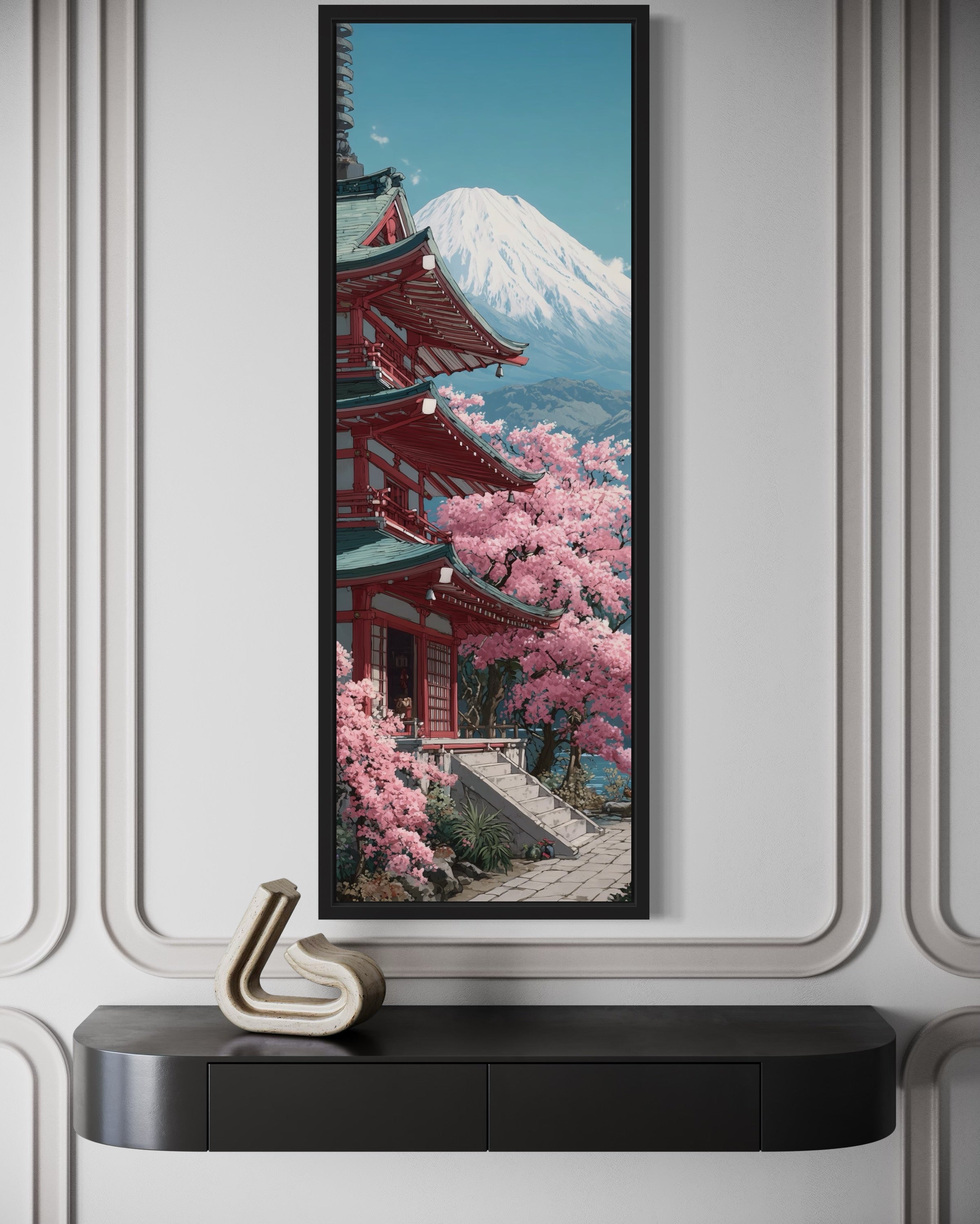 Tall Narrow Vertical Japanese Mt. Fuji Cherry Blossom Landscape