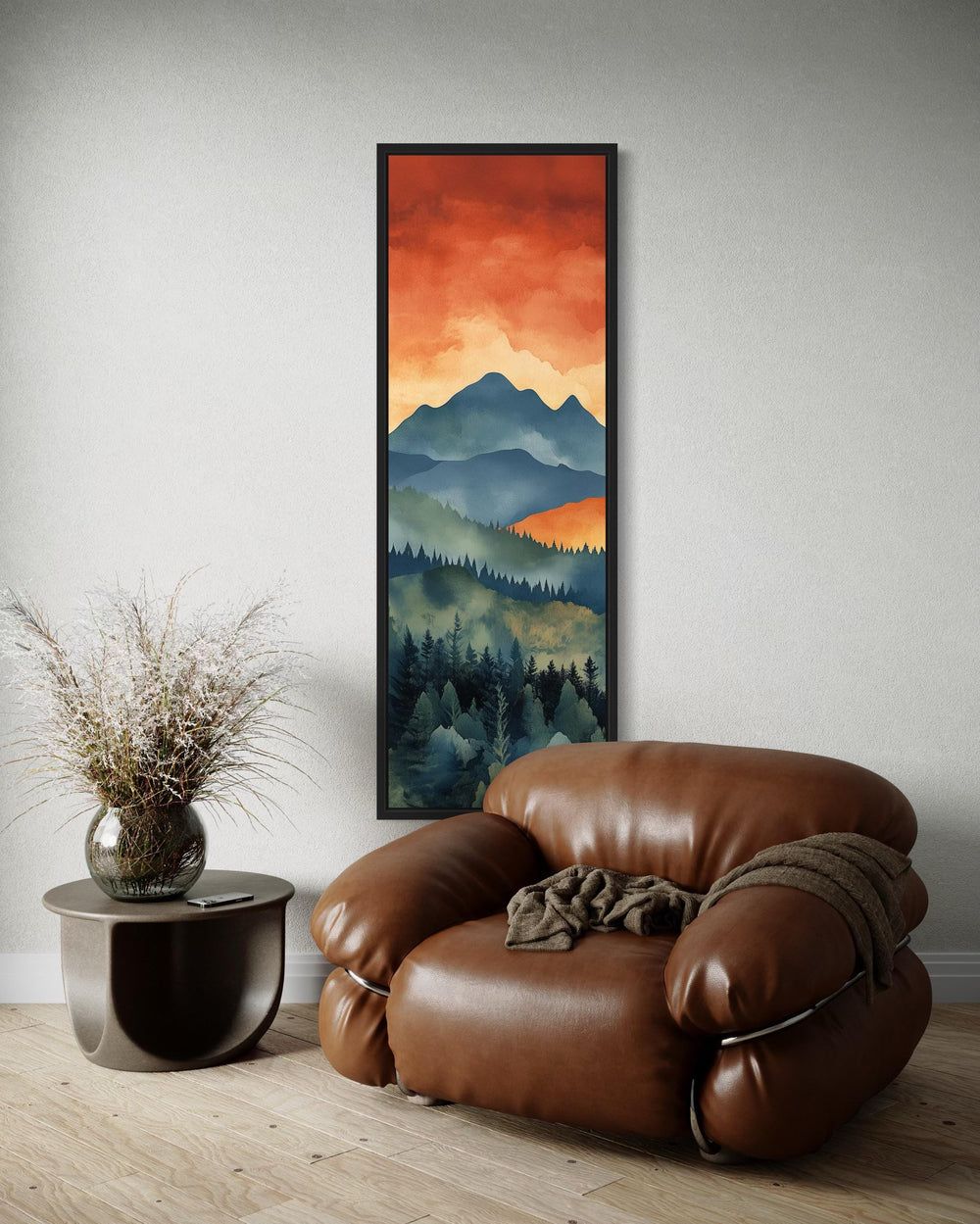 Tall Narrow Vertical Mountain Forest Sunset Landscape Canvas Wall Art