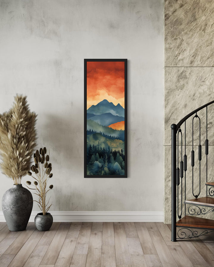 Tall Narrow Vertical Mountain Forest Sunset Landscape Canvas Wall Art