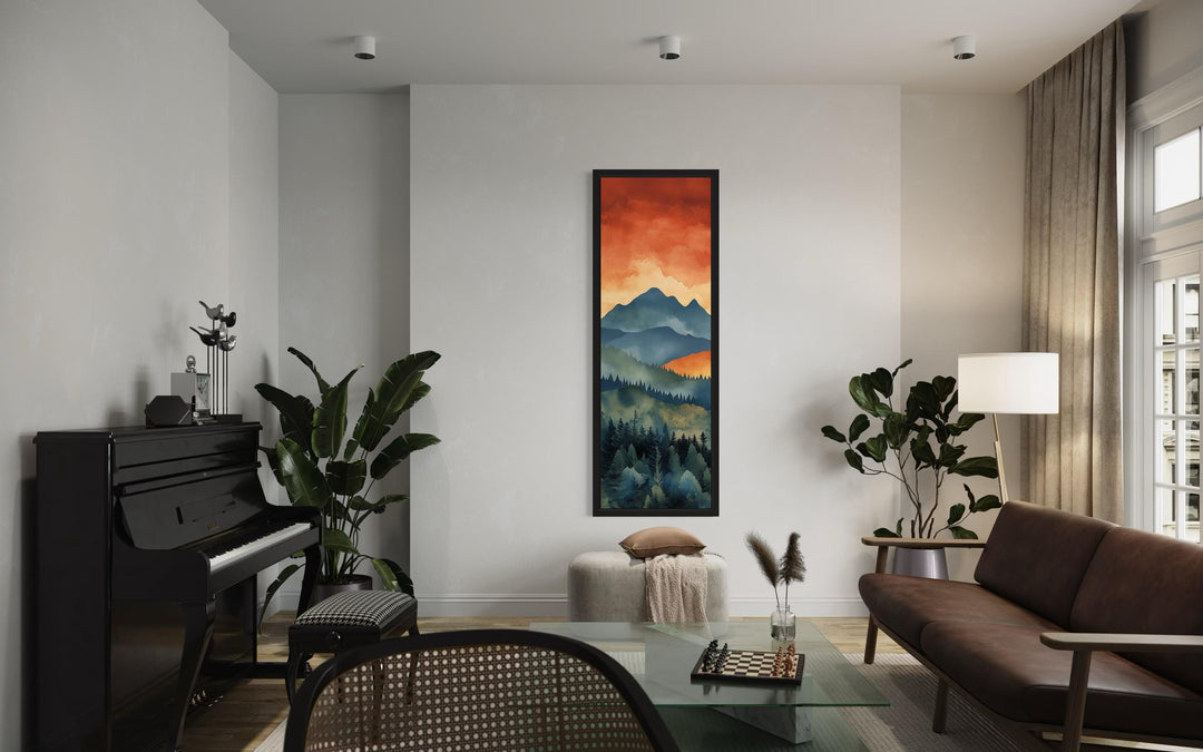Tall Narrow Vertical Mountain Forest Sunset Landscape Canvas Wall Art
