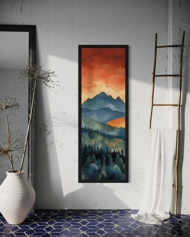 Tall Narrow Vertical Mountain Forest Sunset Landscape Canvas Wall Art