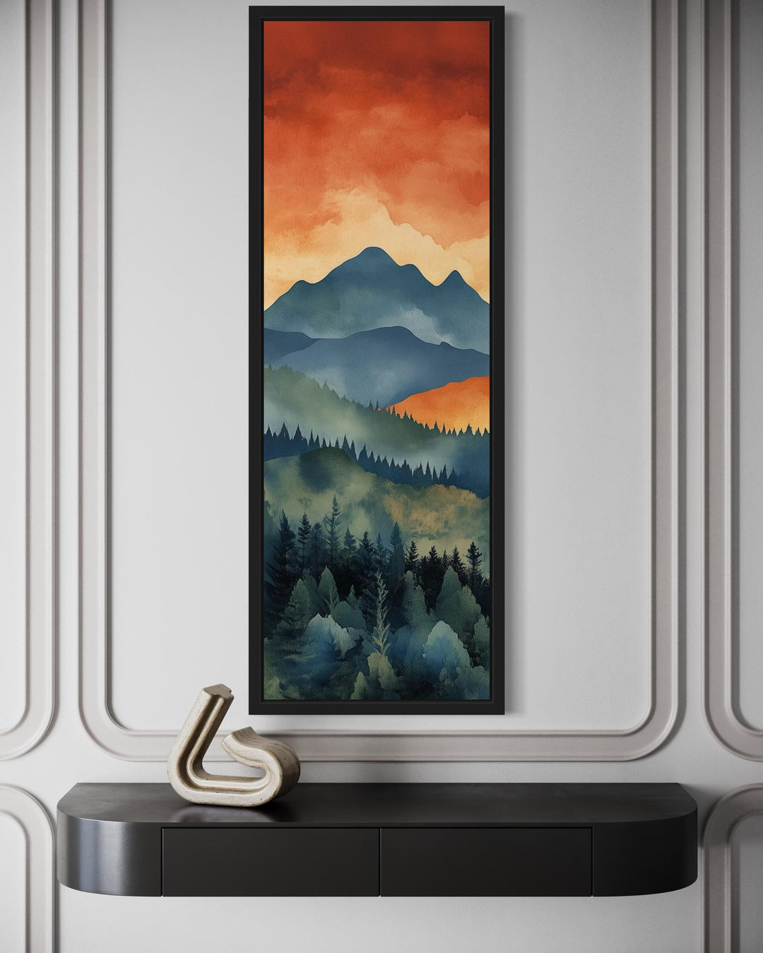 Tall Narrow Vertical Mountain Forest Sunset Landscape Canvas Wall Art