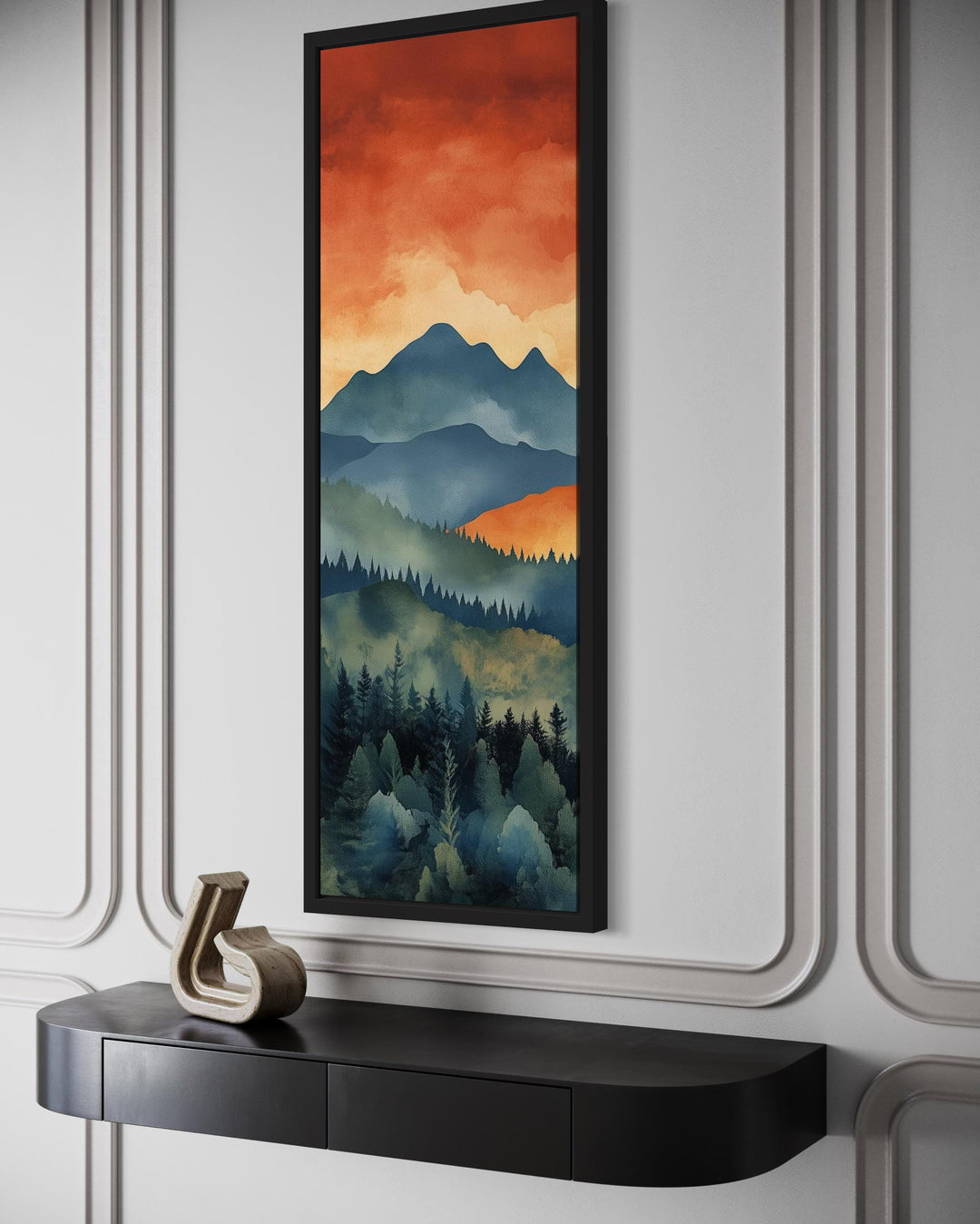 Tall Narrow Vertical Mountain Forest Sunset Landscape Canvas Wall Art