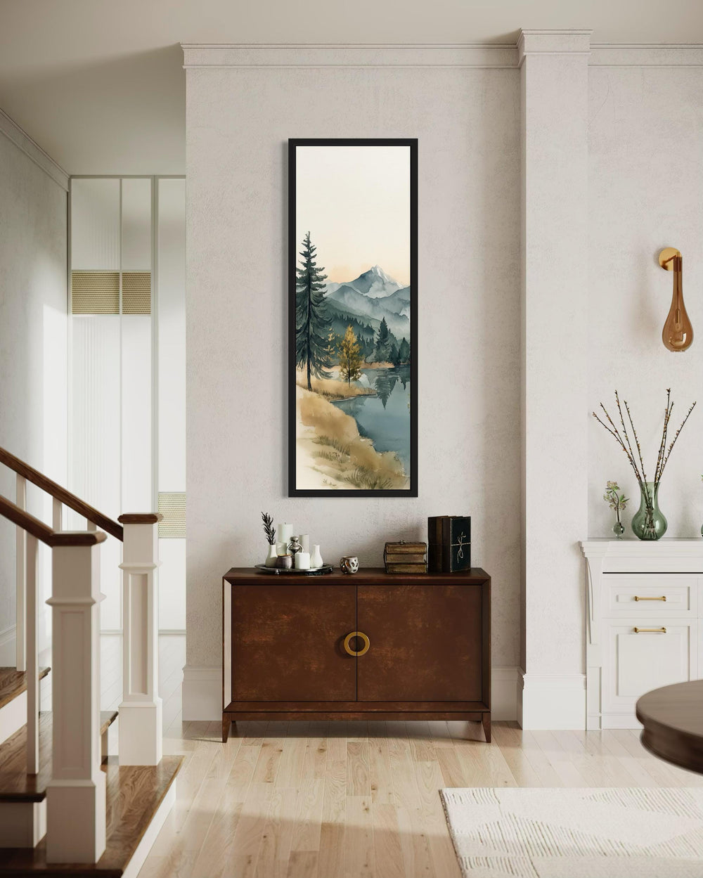 Tall Narrow Vertical Mountain Lake Canvas Wall Art