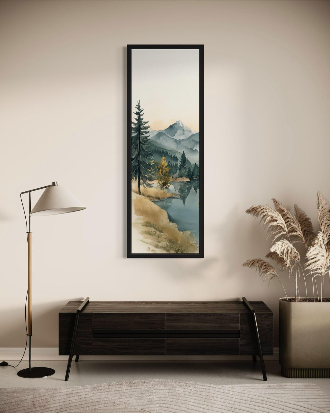 Tall Narrow Vertical Mountain Lake Canvas Wall Art