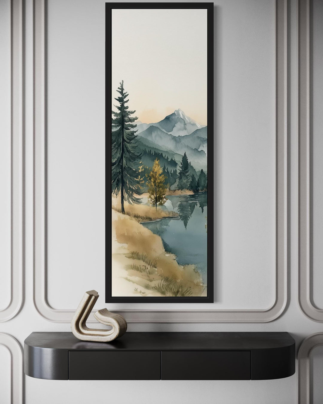 Tall Narrow Vertical Mountain Lake Canvas Wall Art
