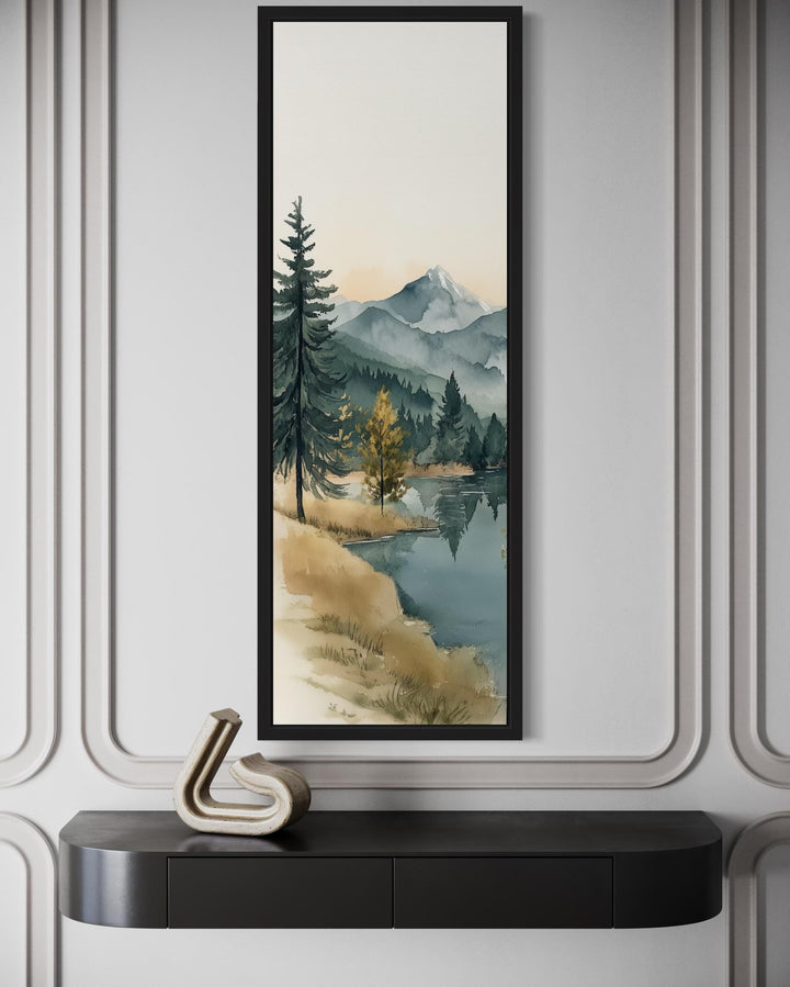 Tall Narrow Vertical Mountain Lake Canvas Wall Art