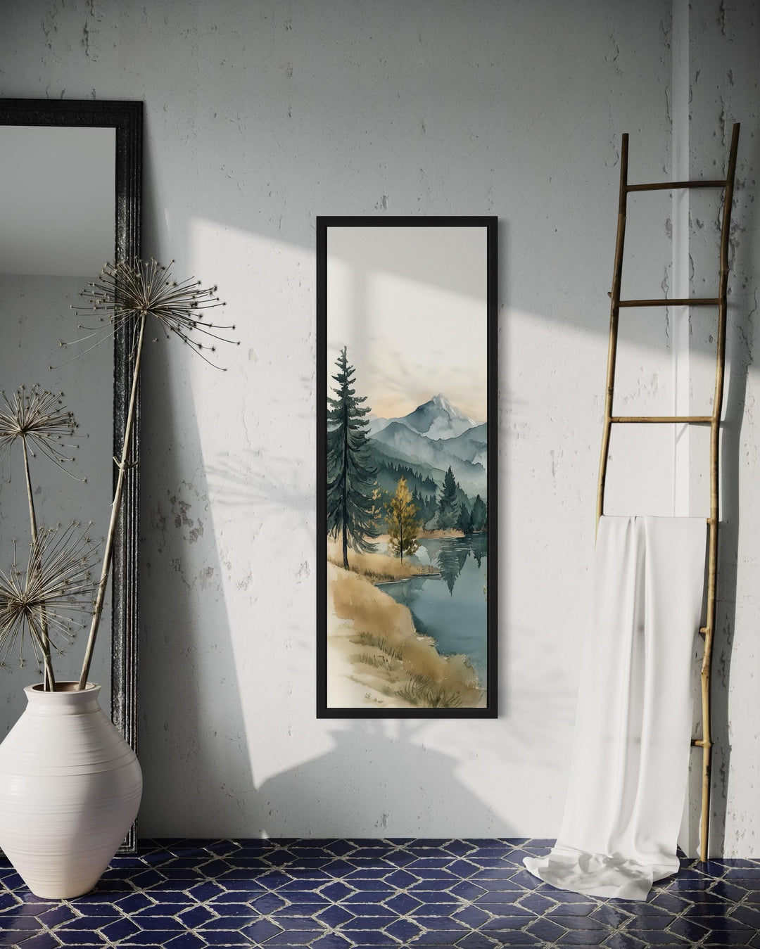 Tall Narrow Vertical Mountain Lake Canvas Wall Art