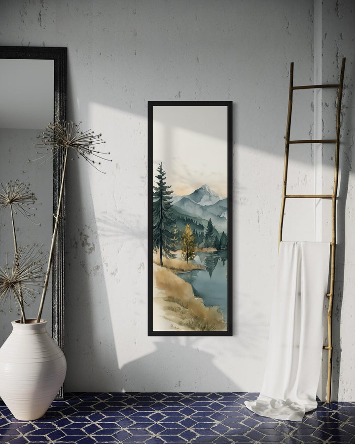 Tall Narrow Vertical Mountain Lake Canvas Wall Art