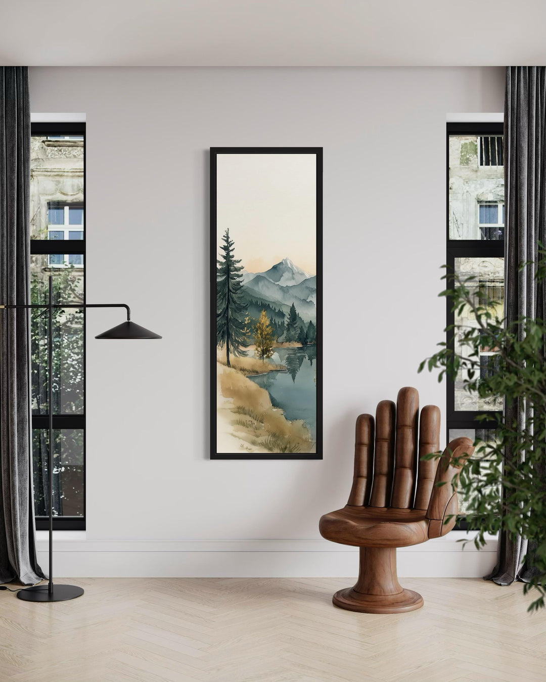Tall Narrow Vertical Mountain Lake Canvas Wall Art