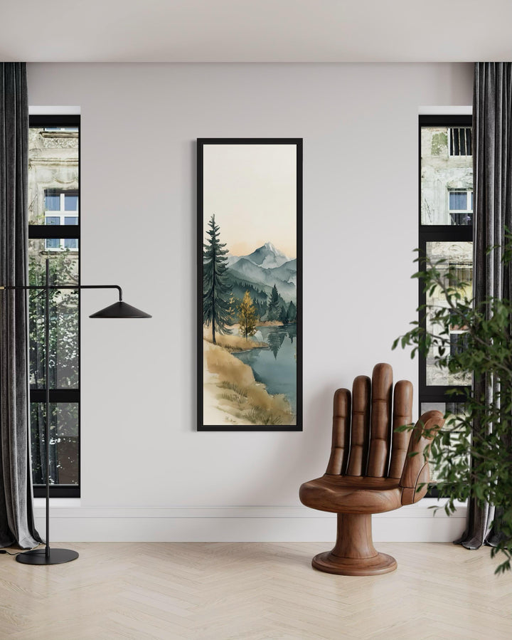 Tall Narrow Vertical Mountain Lake Canvas Wall Art