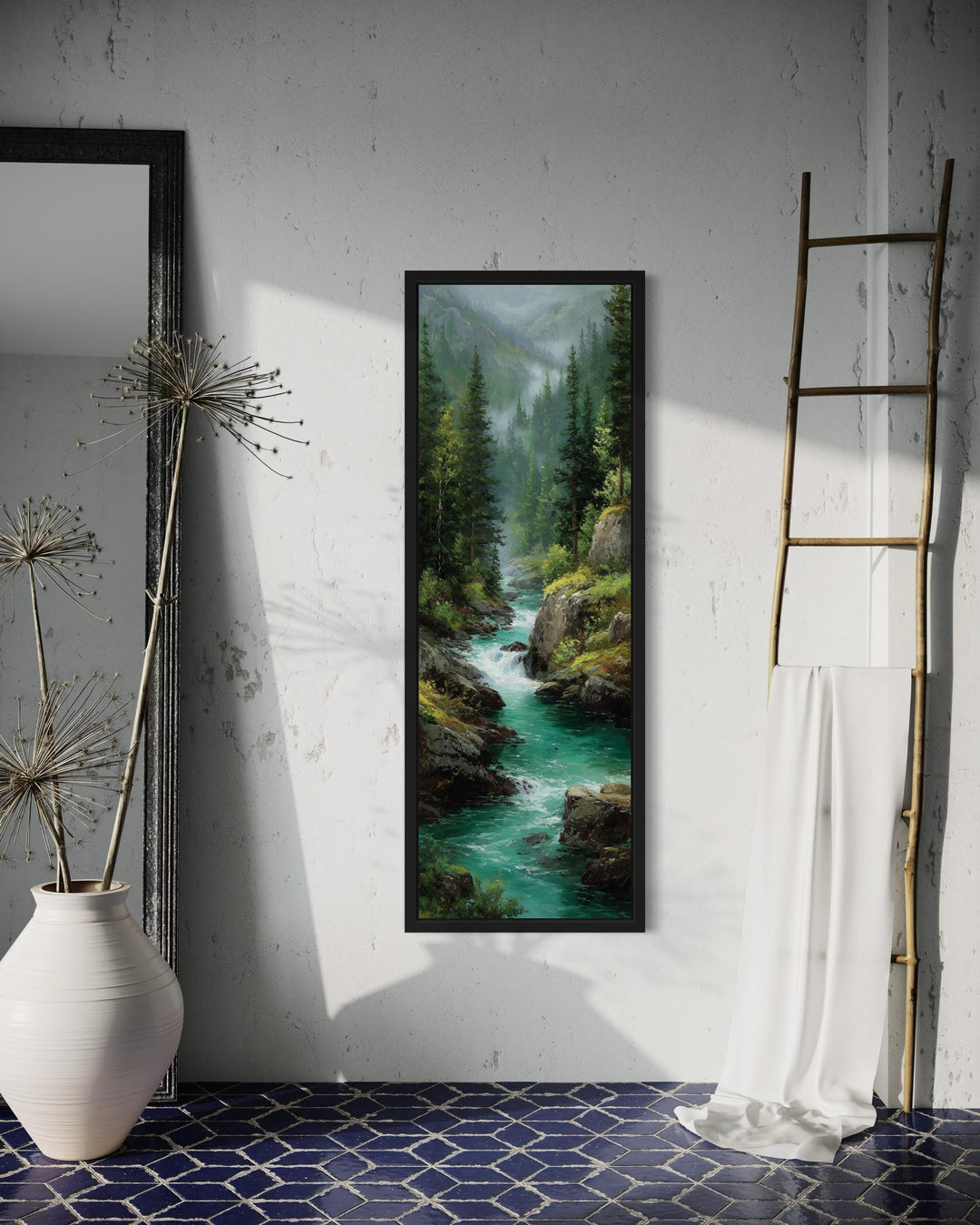 Tall Narrow Vertical Mountain River Canvas Print