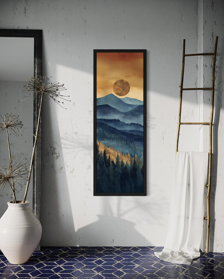 Tall Narrow Vertical Mountain Sunset Canvas Wall Art