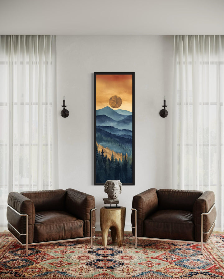 Tall Narrow Vertical Mountain Sunset Canvas Wall Art