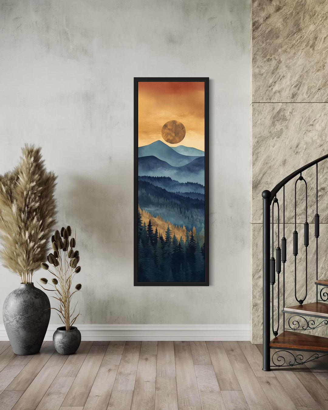 Tall Narrow Vertical Mountain Sunset Canvas Wall Art